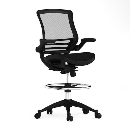 Flash Furniture Mesh Drafting Chair, Padded Arms, Black Mesh/Black Frame BL-LB-8801X-D-BLK-GG